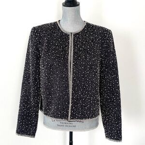 Oleg Cassini Black Tie Women’s Black Embellished Formal Jacket Beaded Party Sz L